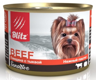 Консервы Блиц для собак мелких пород всех возрастов BLITZ Sensitive Dog (Говядина, тыква)